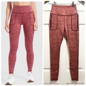 GYMSHARK Fleece Lined Pocket Leggings Thermal Raspberry Hue Warm Winter Size XS